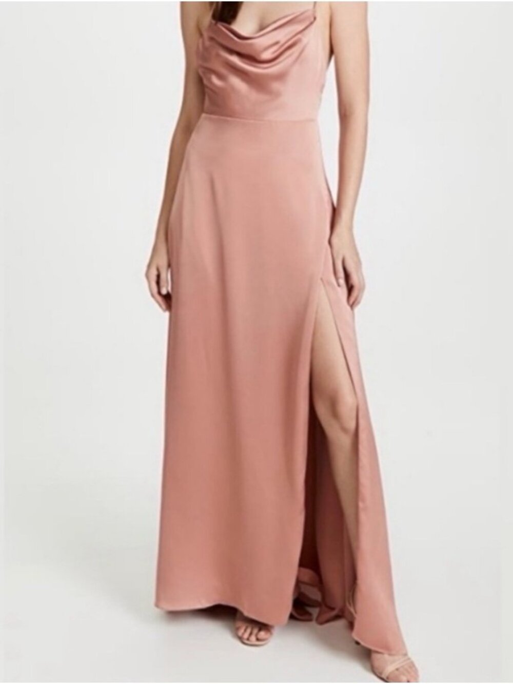 Fame and Partners Rosabel Dress Pink Satin Cowl Slip Maxi Gown Party Size 6